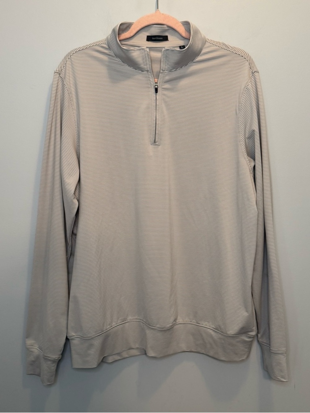 Turtleson Men's Large Carter Stripe Performance Quarter Zip Pullover White Grey